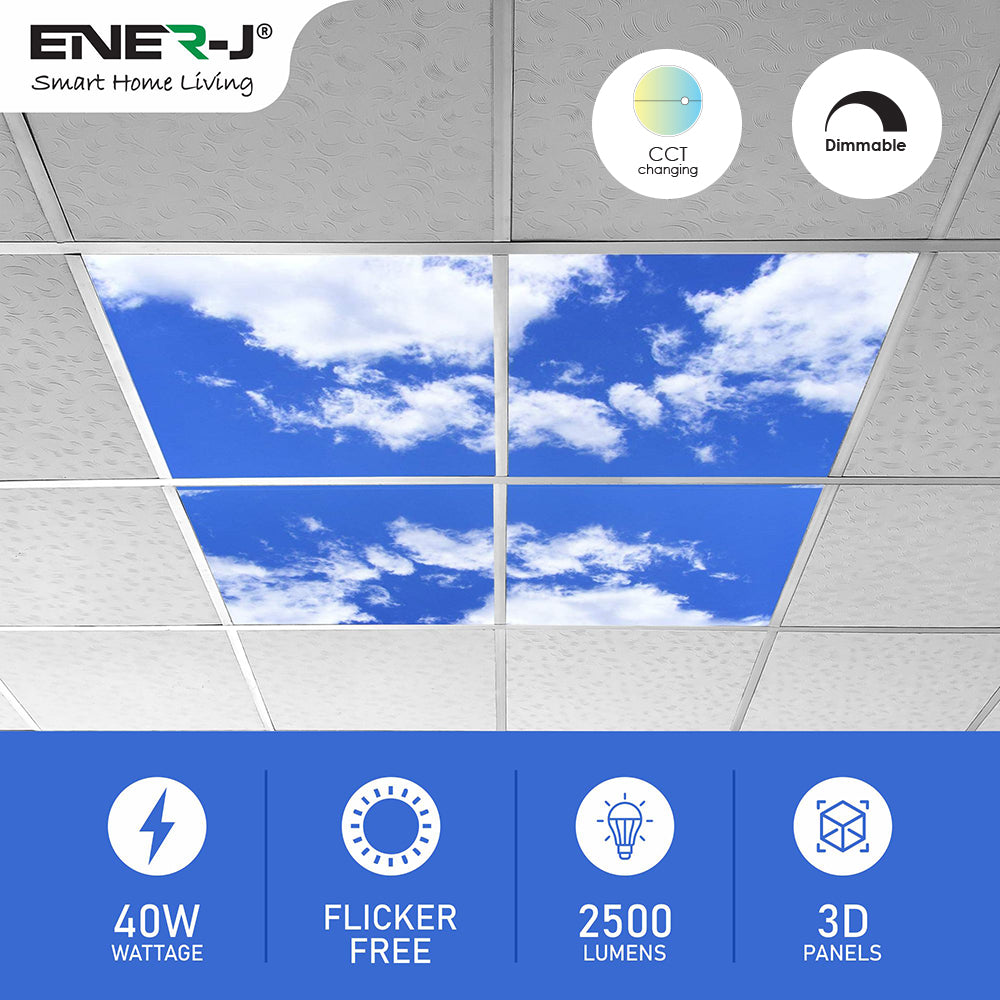 Set of 4 SKY Cloud LED Panels, Colour Changing and Dimmable, 60x60 40W 3D Effect, Ceiling Light with Remote, 2200 Lumens