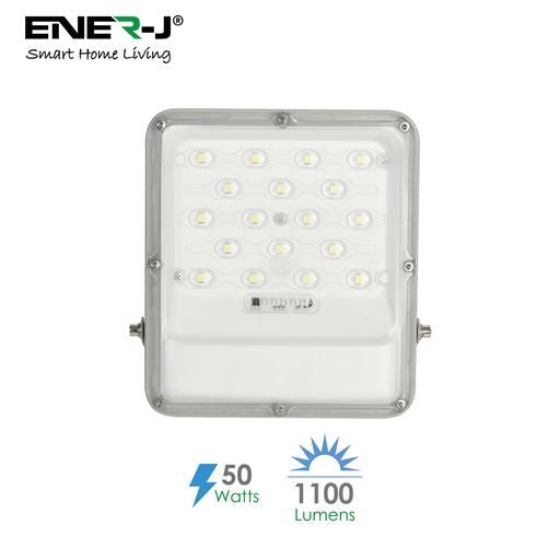 50W LED Floodlight Outdoor with Solar Panel, IP65 Waterproof, 1100 Lumens, Wall Light Work Lighting for Garage, Garden, Warehouse etc