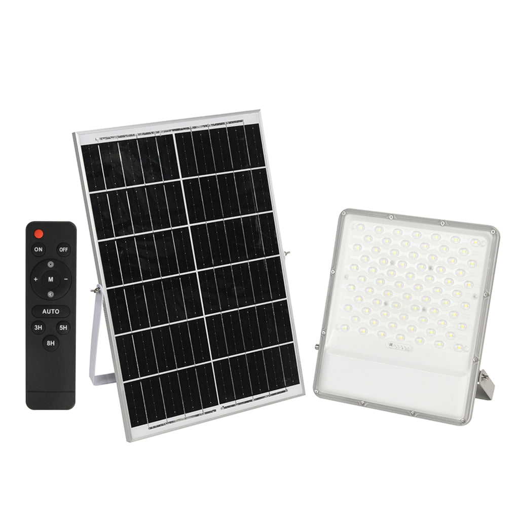 200W LED Floodlight Outdoor with Solar Panel, IP65 Waterproof, 2600 Lumens, Wall Light Work Lighting for Garage, Garden, Warehouse, Parking Lot etc