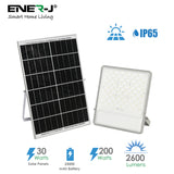 200W LED Floodlight Outdoor with Solar Panel, IP65 Waterproof, 2600 Lumens, Wall Light Work Lighting for Garage, Garden, Warehouse, Parking Lot etc