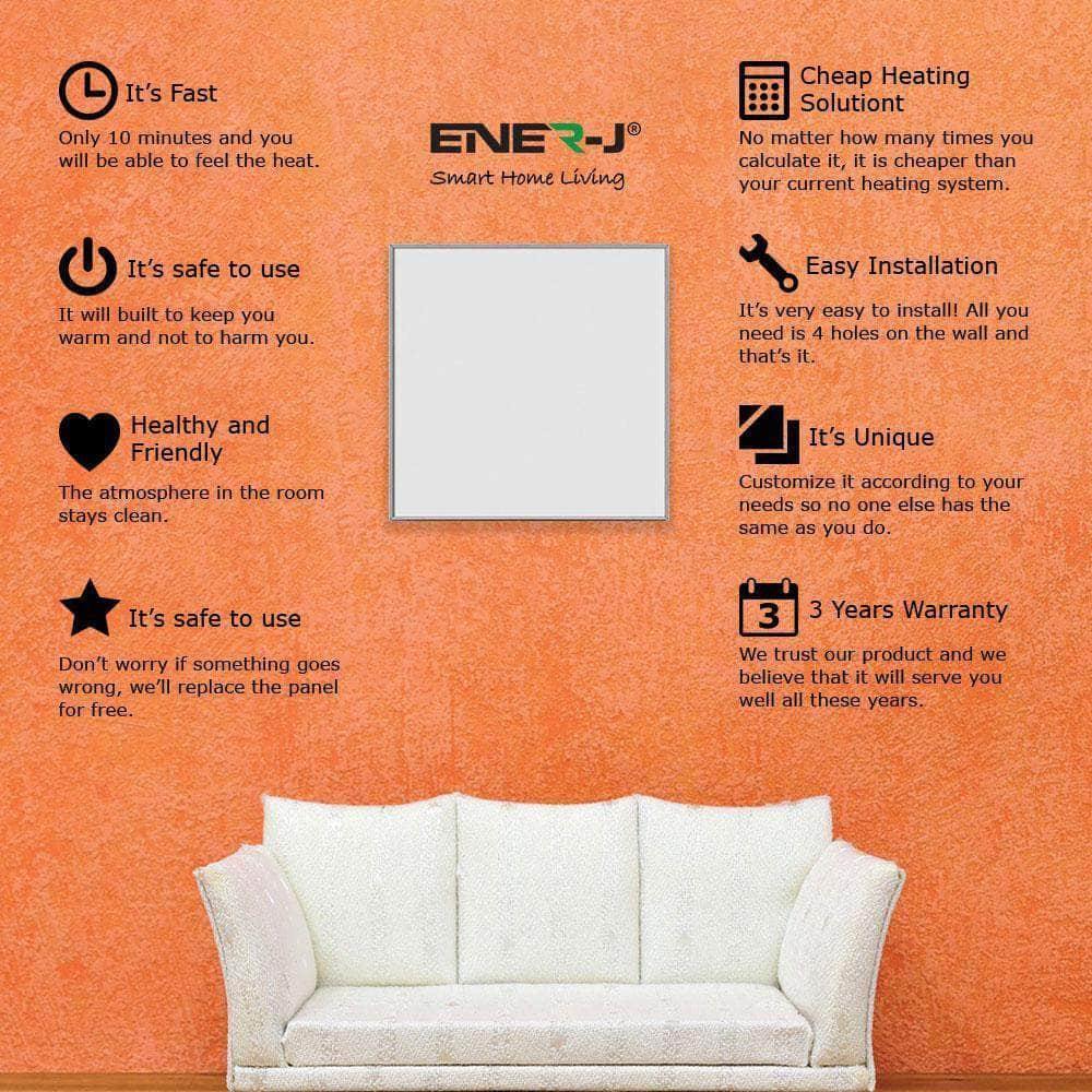 60x60cms Infrared Heating Panel 360W, UK Plug with Thermostat - ENER-J Smart Home
