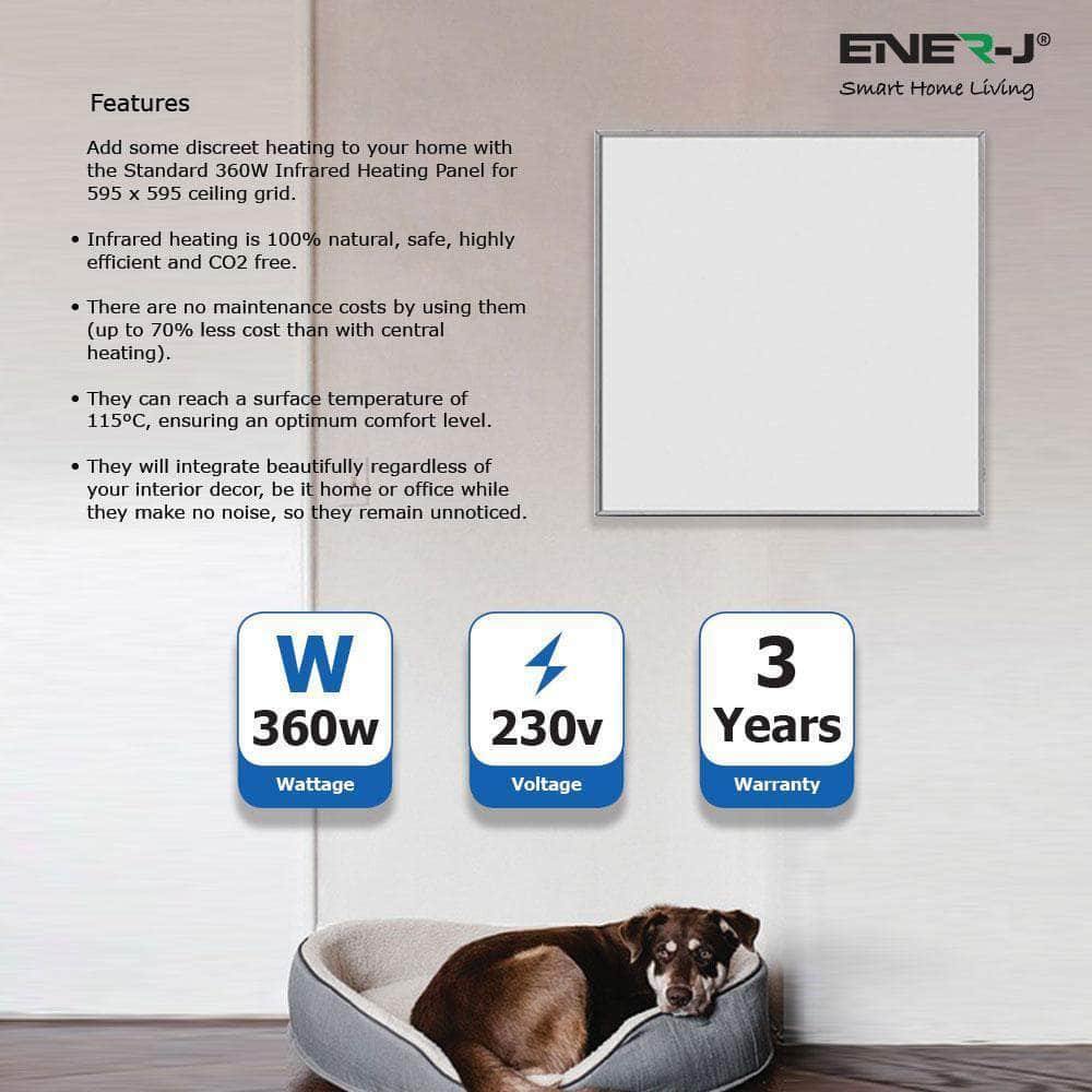 60x60cms Infrared Heating Panel 360W, UK Plug with Thermostat - ENER-J Smart Home