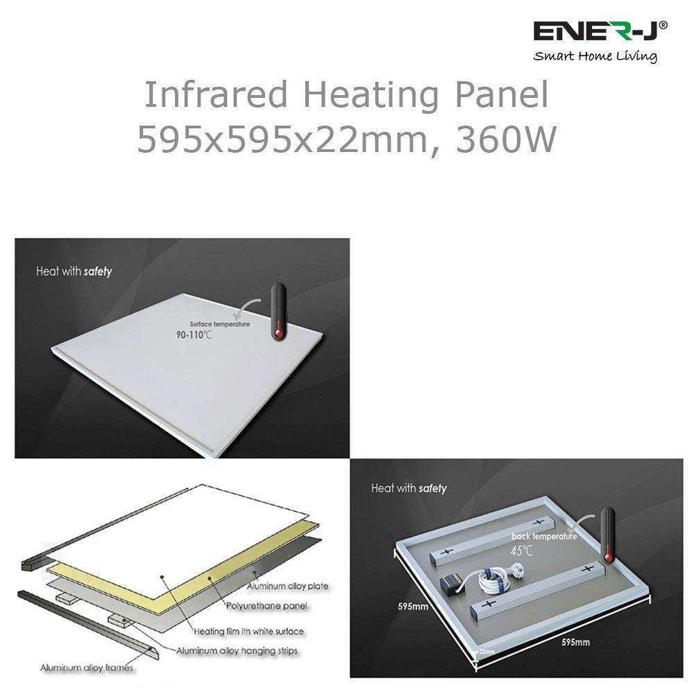 360 Watts Electric Panel Heater, Energy Efficient, Wall Mounted, Ceiling or Freestanding, Infrared 595 x 595 MM for Recessed Ceiling