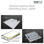 Ener-J 360W Infrared Panel Heater, 595  x 595mm Far Infrared Wall or Ceiling Mount, White