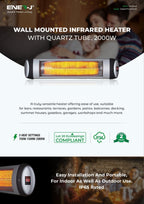 2000W IP34 Wall mounted Patio Heater with Quartz Tube with LED display and 3 Heat Settings - ENER-J Smart Home