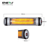 2000W IP34 Wall mounted Patio Heater with Quartz Tube with LED display and 3 Heat Settings - ENER-J Smart Home