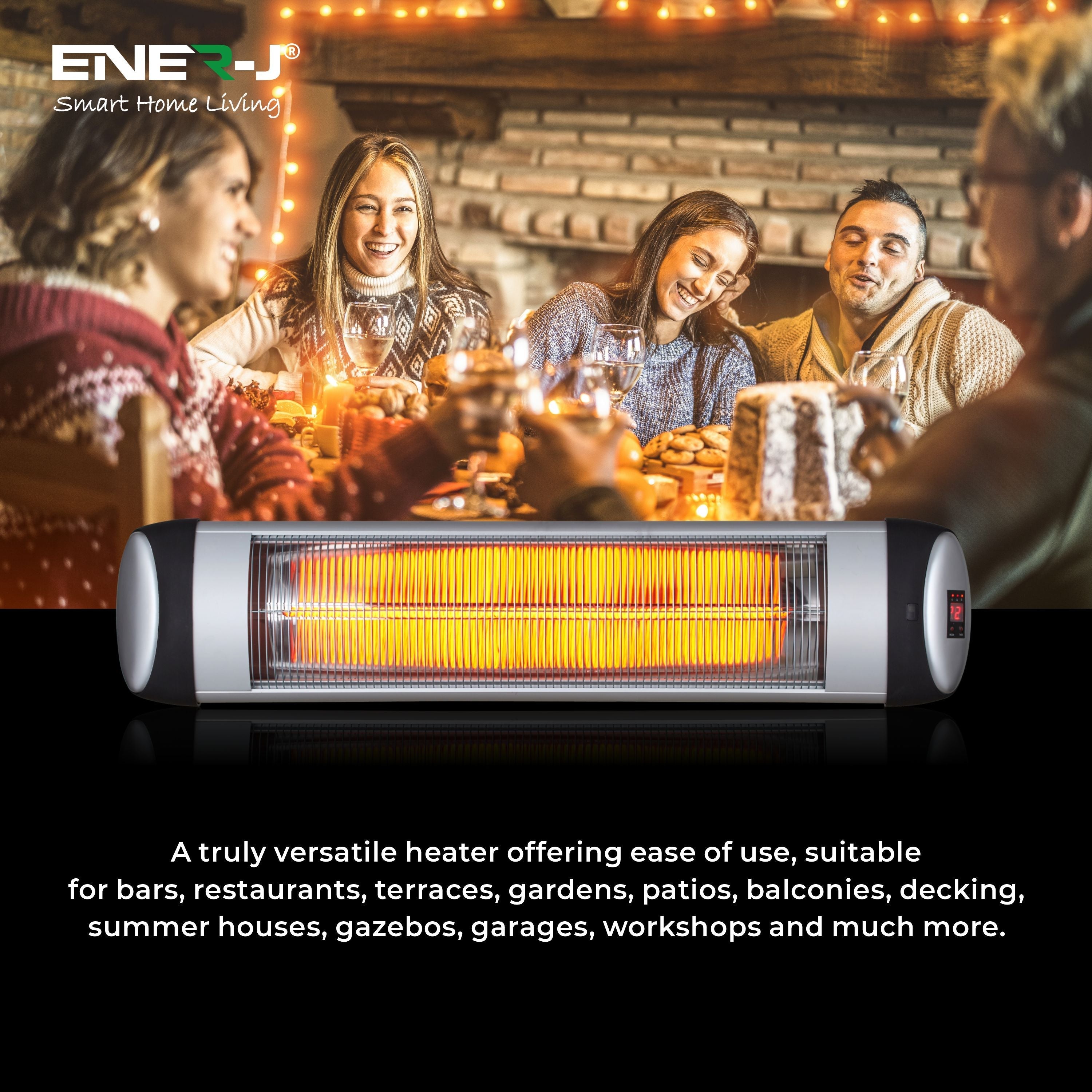 2000W IP34 Wall mounted Patio Heater with Quartz Tube with LED display and 3 Heat Settings - ENER-J Smart Home