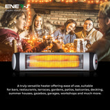 2000W IP34 Infrared Patio Heater - Wall Mounted Electric Heater With Quartz Tube, 3 Heat Settings, LED Display