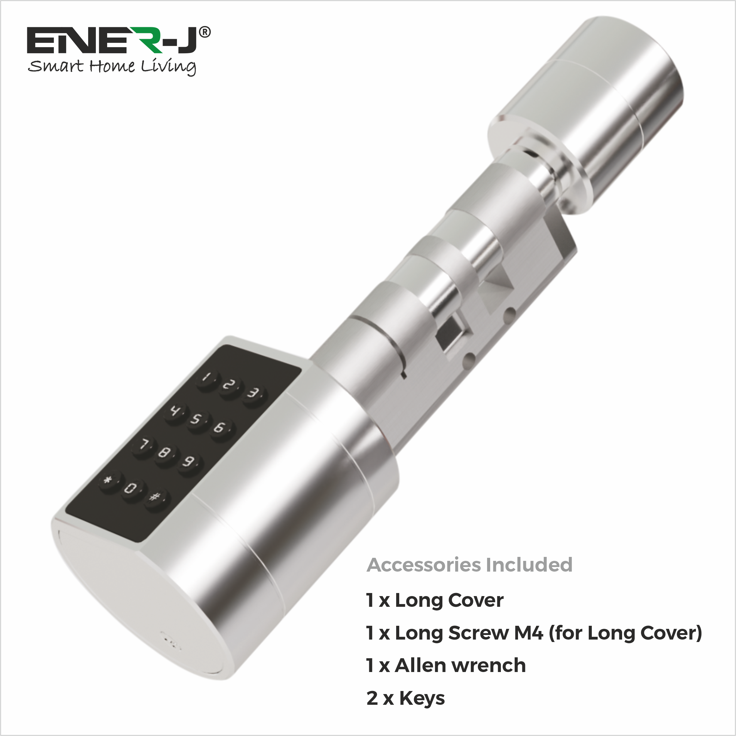 Ener-J Smart Adjustable Bluetooth Cylinder Door Lock, Fingerprint, Keypad & App Control, IP55