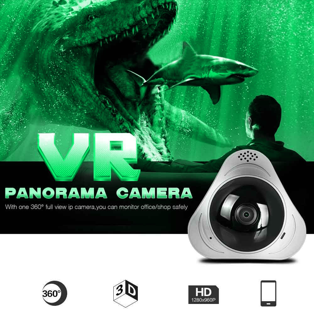 Smart WiFi VR 360 IP Camera Panoramic View Home & Office Security IR Night Vision, Motion Detection, Remote Viewing on Phone App