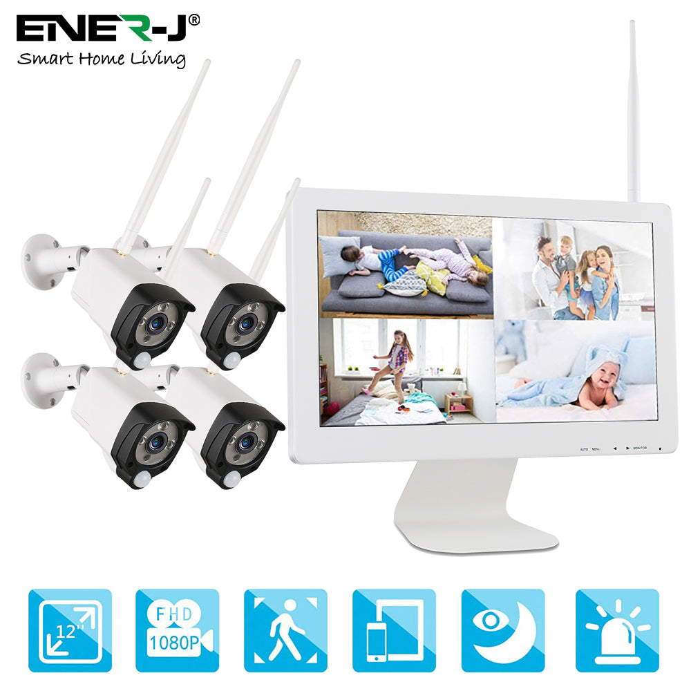 Wireless CCTV Kit with 8CH NVR, 15.6"LCD Monitor, 4 x IP65 HD Outdoor Cameras, 1TB HDD pre installed, APP monitoring