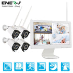 ENER-J 8CH Wireless CCTV Kit with 15.6" Full HD IPS Monitor, 1TB HDD, 1080P Outdoor Cameras with Audio & PIR Motion Detection, Plug & Play Home Security System