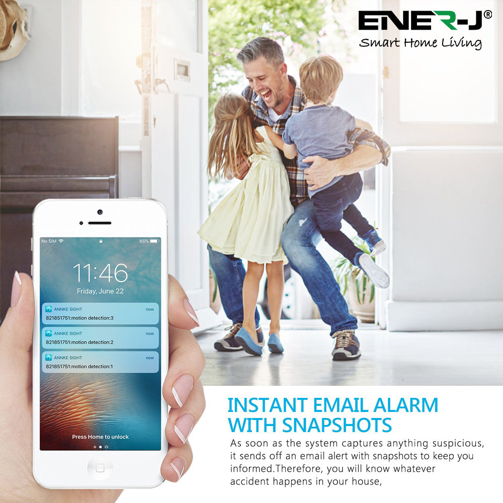 ENER-J 8CH Wireless CCTV Kit with 15.6" Full HD IPS Monitor, 1TB HDD, 1080P Outdoor Cameras with Audio & PIR Motion Detection, Plug & Play Home Security System