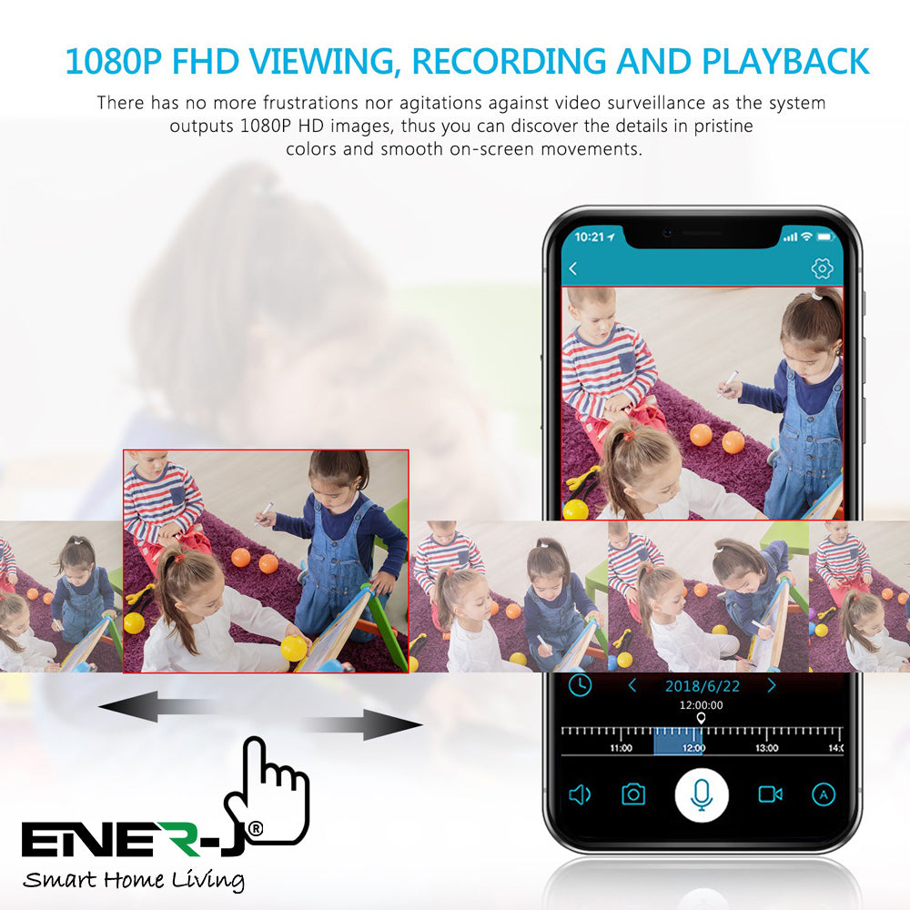 ENER-J 8CH Wireless CCTV Kit with 15.6" Full HD IPS Monitor, 1TB HDD, 1080P Outdoor Cameras with Audio & PIR Motion Detection, Plug & Play Home Security System