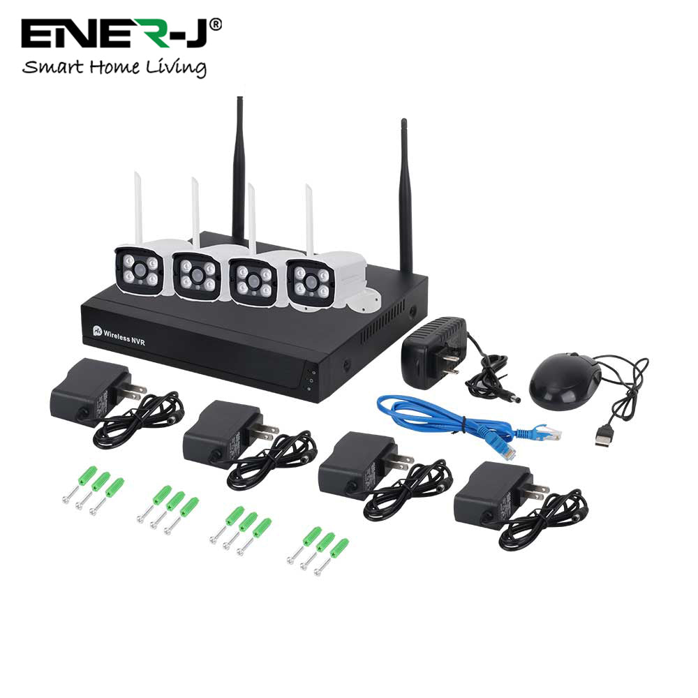 ENER-J 8CH WiFi NVR CCTV Kit with 4x1080P Outdoor IP66 Cameras, Wireless Home & Business Security System with Night Vision, Motion Alerts, Remote Access & Enhanced Signal Coverage
