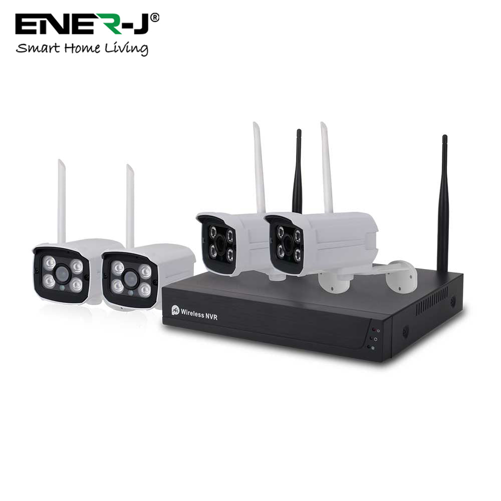 ENER-J 8CH WiFi NVR CCTV Kit with 4x1080P Outdoor IP66 Cameras, Wireless Home & Business Security System with Night Vision, Motion Alerts, Remote Access & Enhanced Signal Coverage