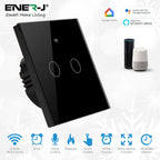 ENER-J No Neutral Wire Smart Switch – 2 Gang WiFi Switch, Alexa Compatible, Black UK Glass Panel