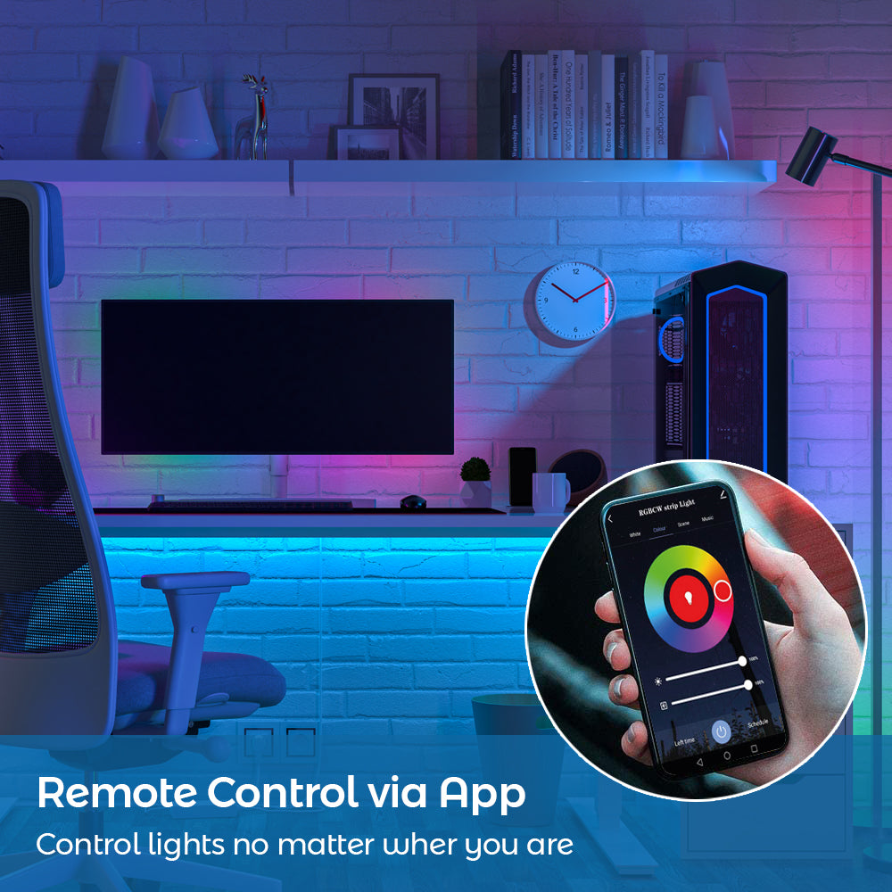 5 Meters Smart Wi-Fi RGB Colour Changing LED Strip Kit, Dimmable, IP20, for Bedroom Ceiling Party Decoration with Remote and Plug