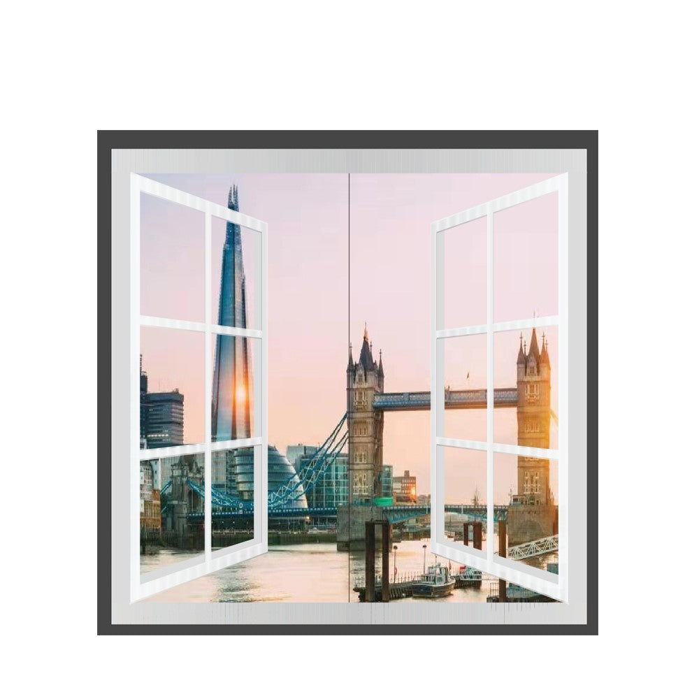 Window Style LED Panel Set of 2, 120x60 cms, Surface Mounted, London Skyline Design, 6000k for Office, Meeting Room, Foyer or Waiting Room