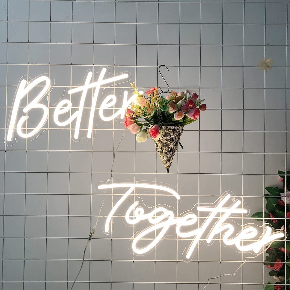 Better Together Neon Sign for Wedding, Anniversary, Birthday Party, Neon Light Sign for Wall, Home Decoration, Reusable Neon Light for Photo Booth Props