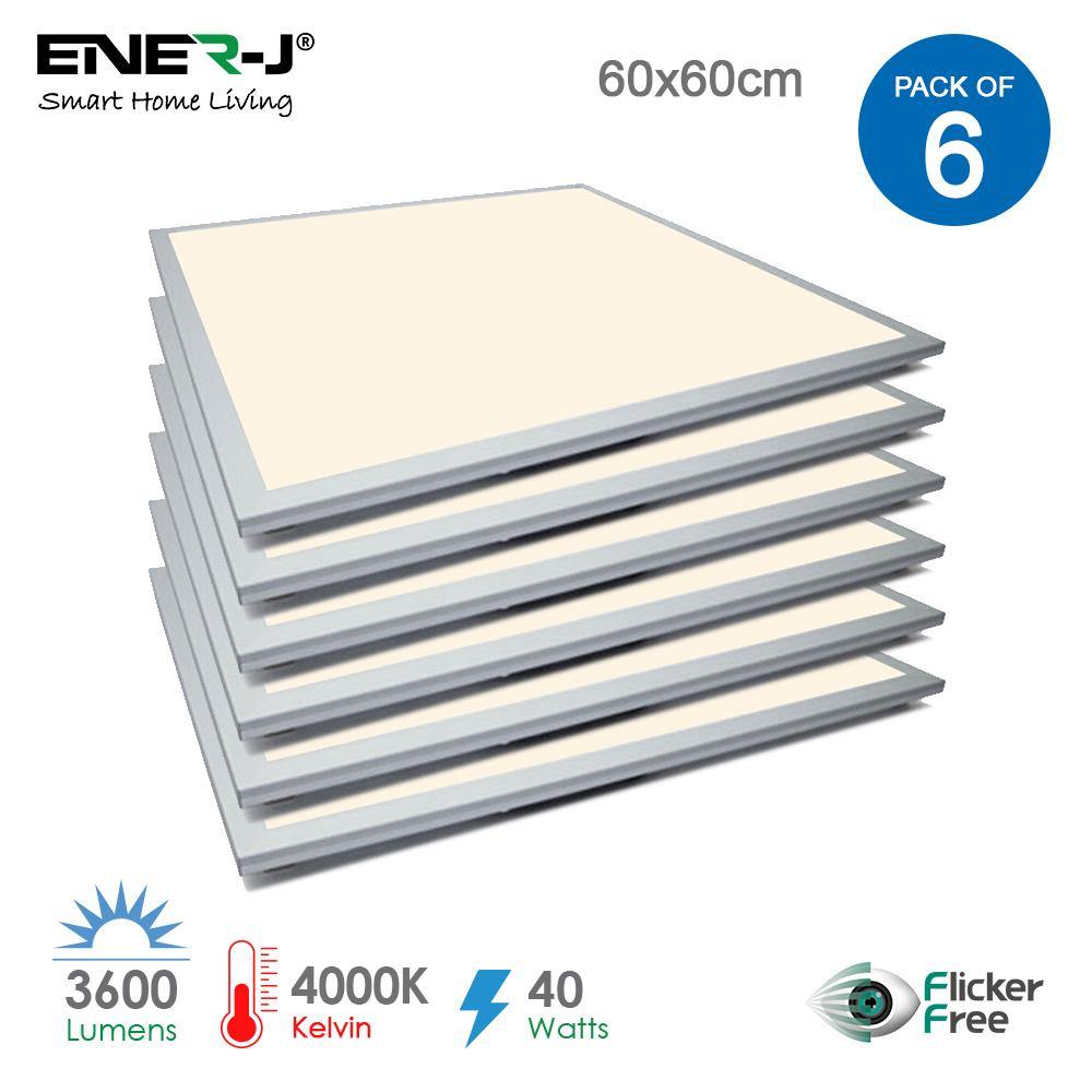 LED Edgelit Ceiling Panel- 60x60cms 40W, 3600lm 3000K (Pack of 6) - ENER-J Smart Home