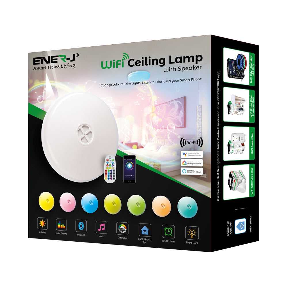 24W Wi-Fi Ceiling Lights RGB+W+WW, Dimmable with Bluetooth Speaker, Amazon Alexa and Google Home Compatible
