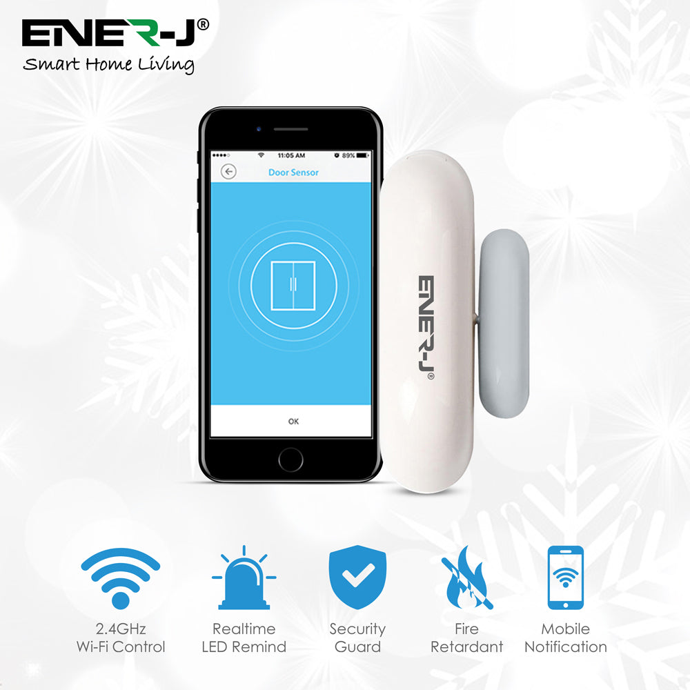 ENER-J Smart Wireless Door/Window Sensor with App Control, Instant Alerts & Long-Life Battery, Works with Alexa & Google Assistant for Real-Time Home Security Monitoring
