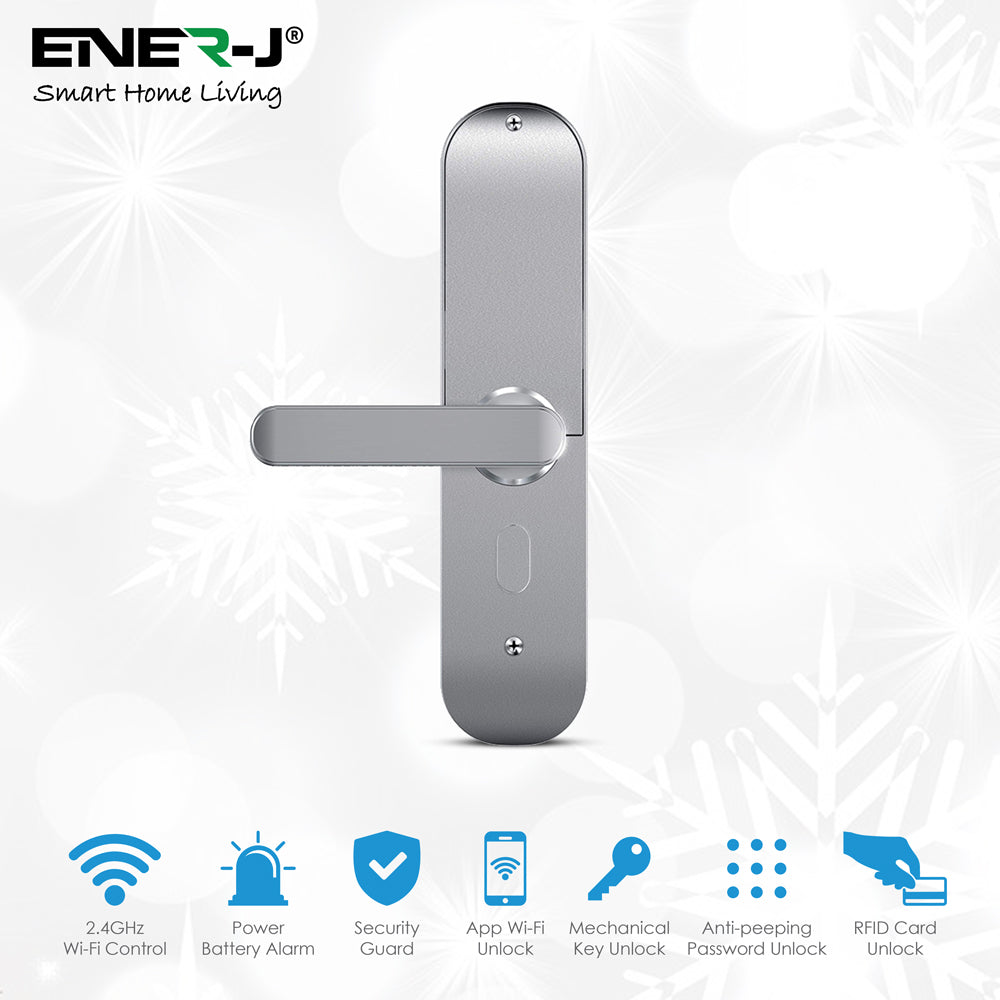 Smart Wi-Fi Door Digital Lock with Mechanical Key and Handle, 4 Ways Entry with Fingerprint Access, Keypad Code, 5 pcs RFID Card and Remote Access Using Wireless App (Left Handle, Silver)