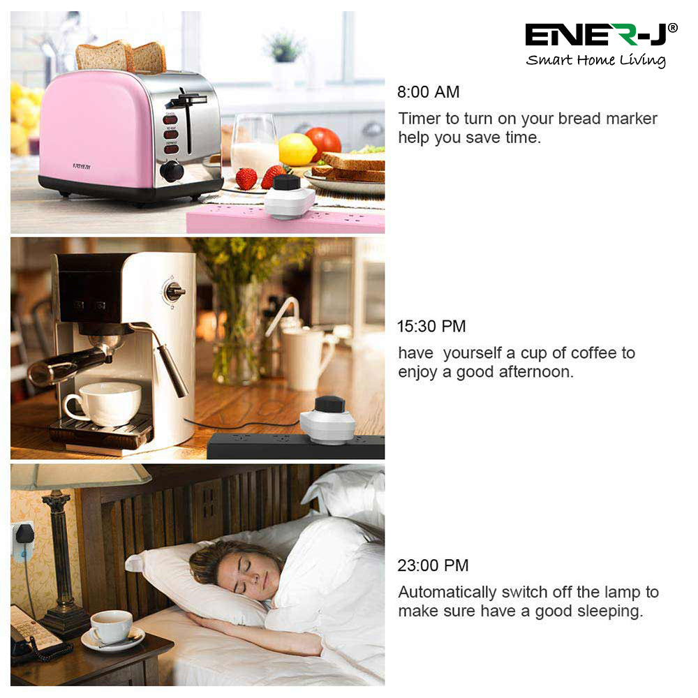 Pack of 3 Wi-Fi Smart Plug EU Outlet with Energy Monitoring, Works with Amazon Alexa, Google Home, Wireless Smart Socket Remote Control Timer Plug Switch, No Hub Required. Max Load 1600W | Pack of 3