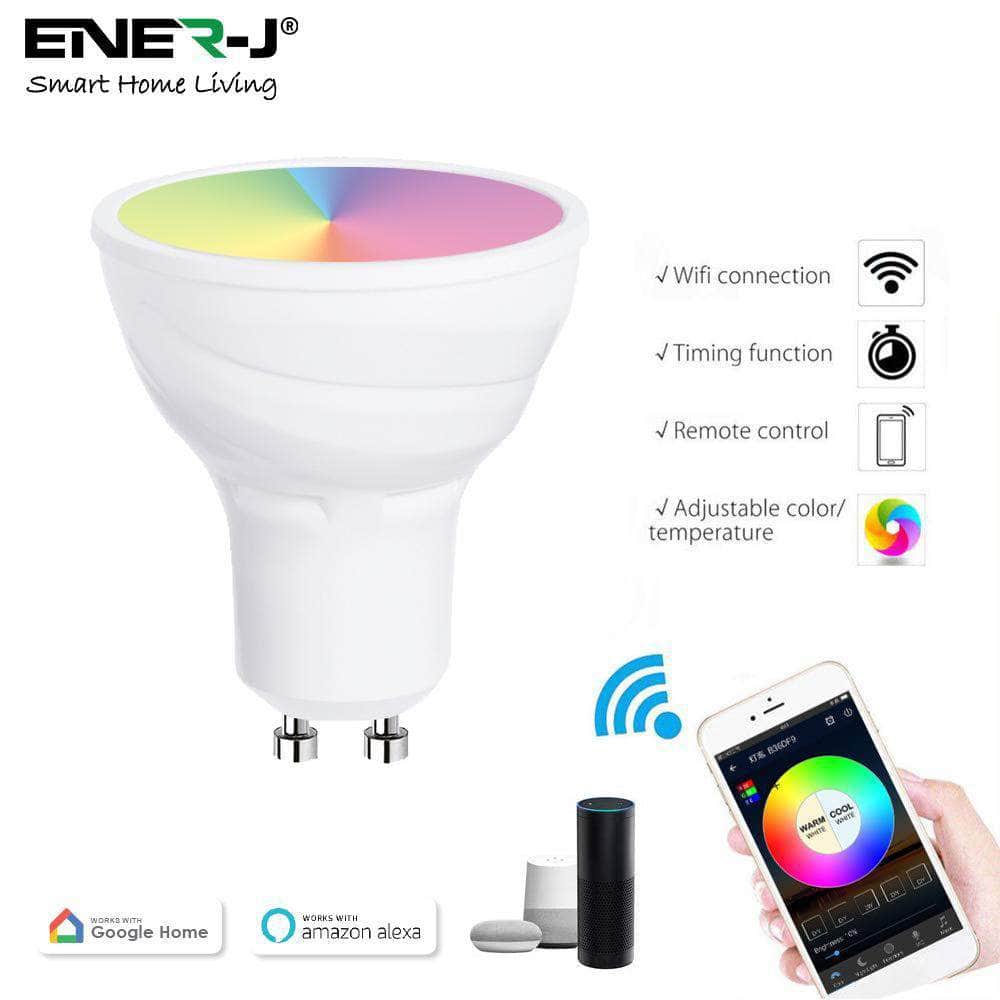 Smart Smart WiFi GU10 LED Lamp Light Bulbs 5W, RGB+W+WW, Dimmable - ENER-J Smart Home