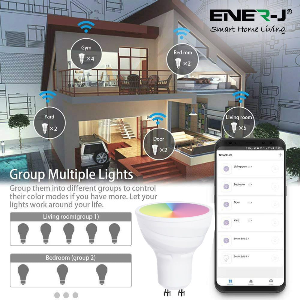 5W GU10 Smart LED WiFi Bulb, Dimmable, RGB & Tuneable Warm White to Cool White, Spotlight Bulbs, Compatible with Alexa & Google Home | Single Pack