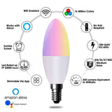 4.5W E14 Base Smart WiFi RGB + White + Warm White Dimmable LED Candle Bulb 6000K-3000K, Works with Google Home, Remote Controlled Via App