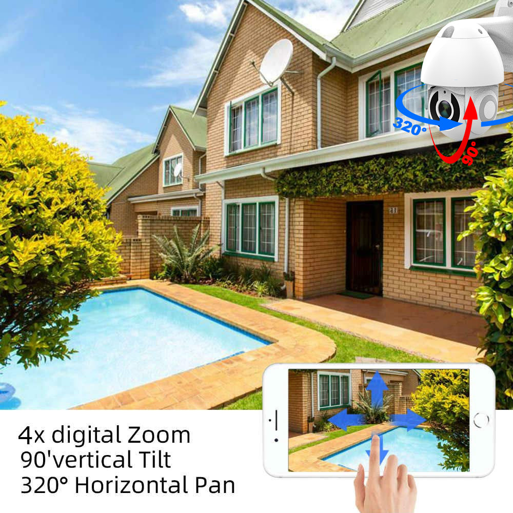 Smart CCTV Dome Camera, HD 1080p 3.6mm PTZ IP66 Wifi Home Security IP Cameras Outdoor, Motion Camera with Night Vision, Monitor Via App