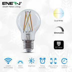 ENER-J Smart WiFi Filament Bulbs 3-Pack, 6.5W E27 LED, CCT Colour Changing, Dimmable, App & Voice Control | Pack of 3