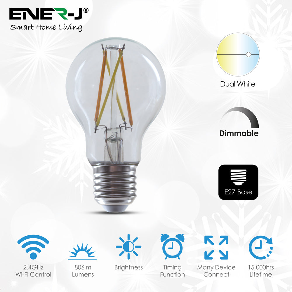 8.5W E27 Smart Wi-Fi Filament Bulb CCT Changeable & Dimmable for Livingroom, Bedroom Lighting