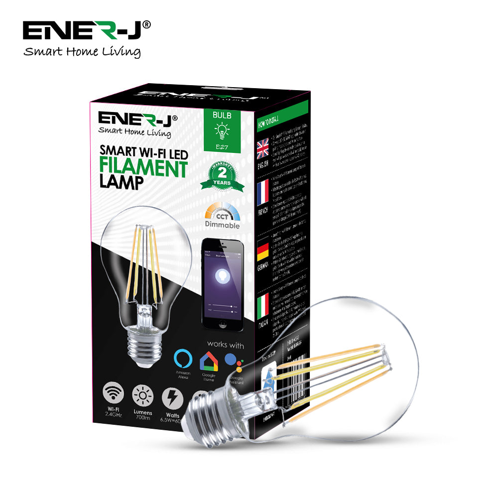 ENERJ Smart WiFi Filament Bulbs 6.5W E27 LED, CCT Colour Changing, Dimmable, App & Voice Control | Single pack