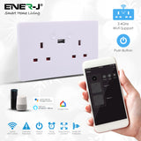 Smart Socket 13A WiFi Twin Wall Socket with USB Port, 2 Gang 13 Amp Double Power Electric Sockets, White Body