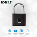 ENER-J Smart Fingerprint Padlock, Keyless Biometric Lock with 9000 Unlock Battery Life, USB Charging & 10-User Access for Gym, Travel, Lockers & Bikes (Black)