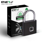 ENER-J Smart Fingerprint Padlock, Keyless Biometric Lock with 9000 Unlock Battery Life, USB Charging & 10-User Access for Gym, Travel, Lockers & Bikes (Black)
