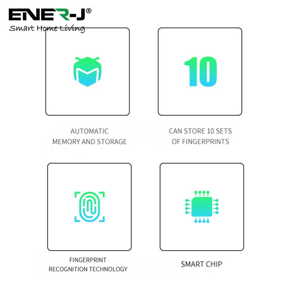 ENER-J Smart Fingerprint Padlock, Keyless Biometric Lock with 9000 Unlock Battery Life, USB Charging & 10-User Access for Gym, Travel, Lockers & Bikes (Black)