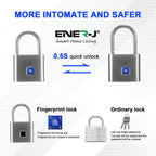 ENER-J Smart Fingerprint Padlock, Keyless Biometric Lock with 9000 Unlock Battery Life, USB Charging & 10-User Access for Gym, Travel, Lockers & Bikes (Black)