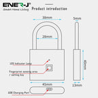 ENER-J Smart Fingerprint Padlock, Keyless Biometric Lock with 9000 Unlock Battery Life, USB Charging & 10-User Access for Gym, Travel, Lockers & Bikes (Black)