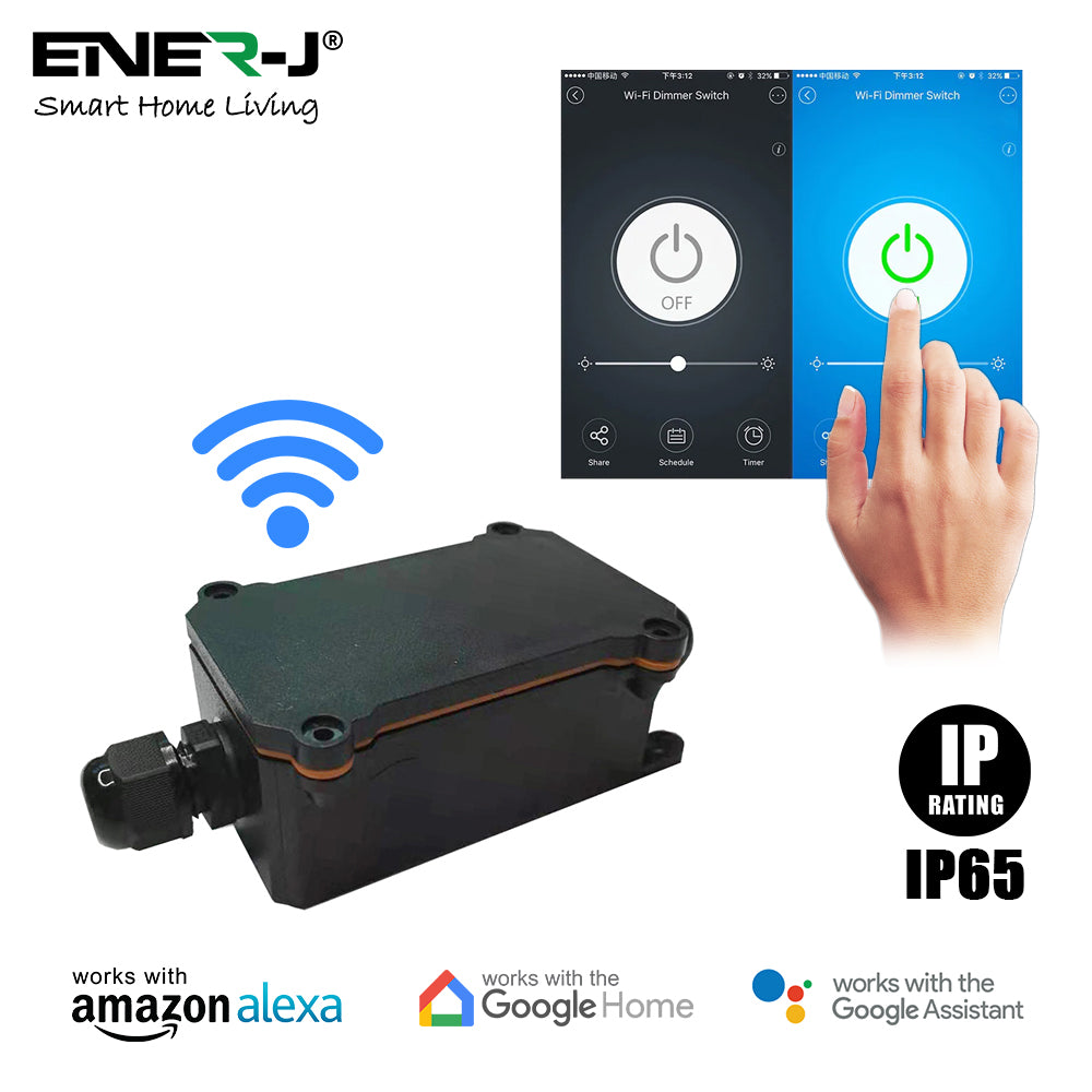 ENER-J Smart WiFi Outdoor Relay Switch (16A, IP55), Weatherproof Inline Controller for Garden Lights, Water Pumps & Fountains with App, Alexa & Google Voice Control