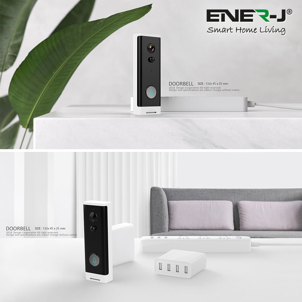 ENERJ Smart Wireless Doorbell with Chime Full HD, WiFi, Security Camera with Motion Detection, Night Vision, Two Way Audio Night Vision & PIR Motion