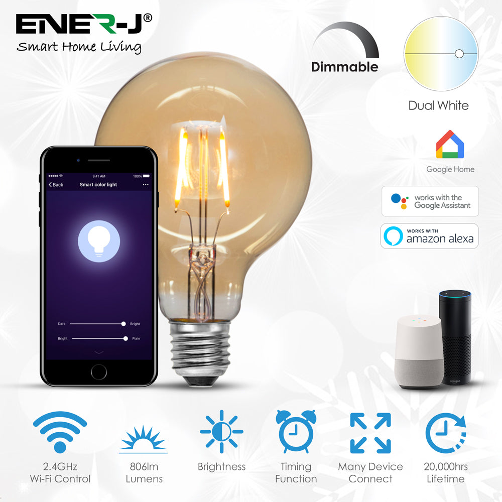 8.5W E27 Edison Screw G95 Smart Dimmable WiFi Filament Lamp, Retro style