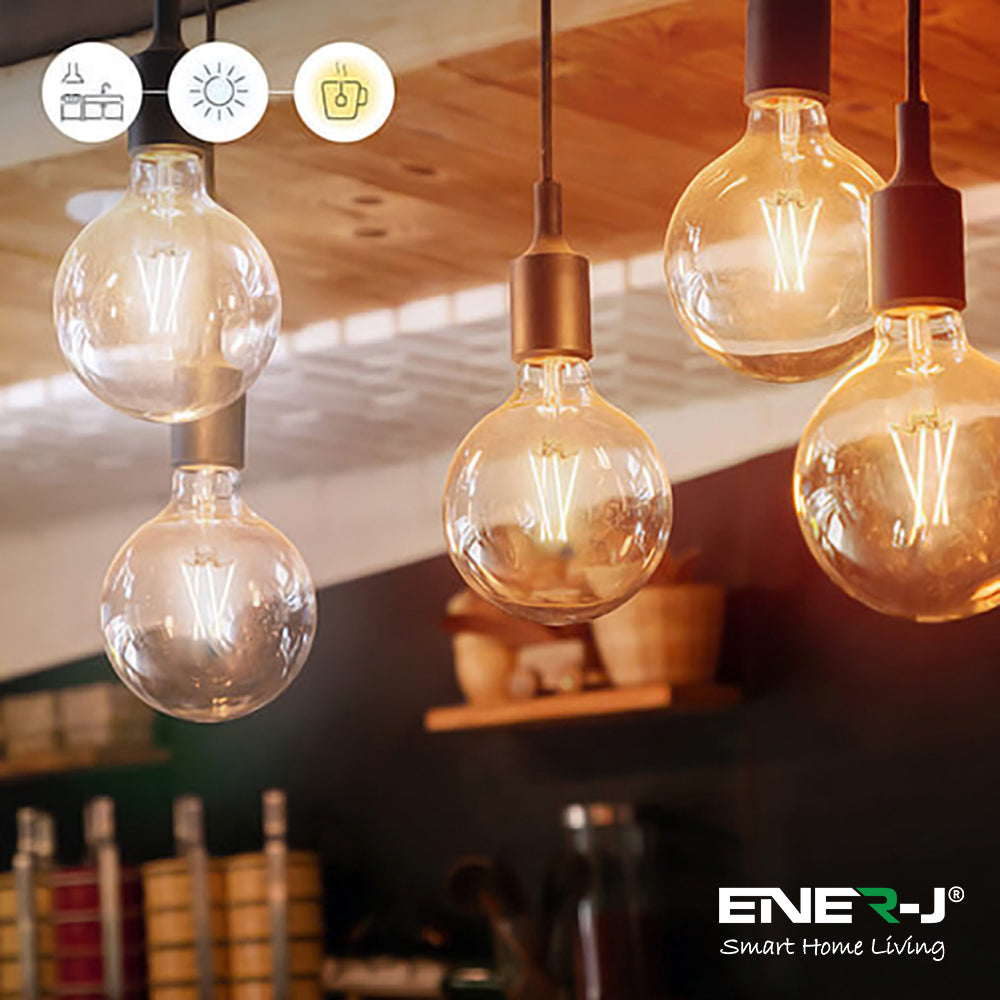 Ener-J Smart WiFi E27 LED Filament Bulb, 806lm 8.5W Dimmable CCT Golden G95 Globe, Works with Alexa & Google Assistant | Pack of 3