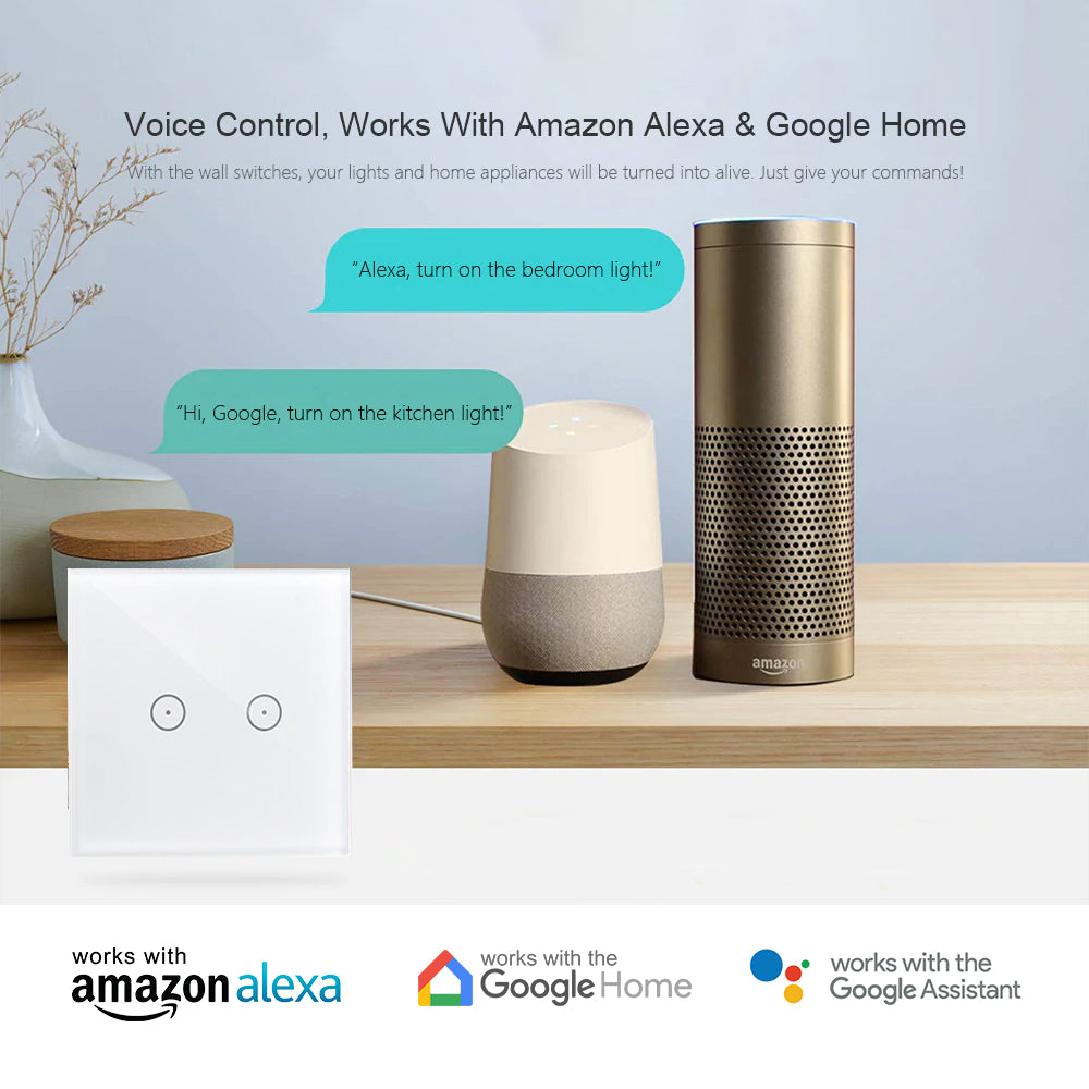 2 Gang Smart Touch Switch with Timer, APP & Voice Control, Smart Alexa Light Switch Works with Amazon and Google Home, No Neutral Required