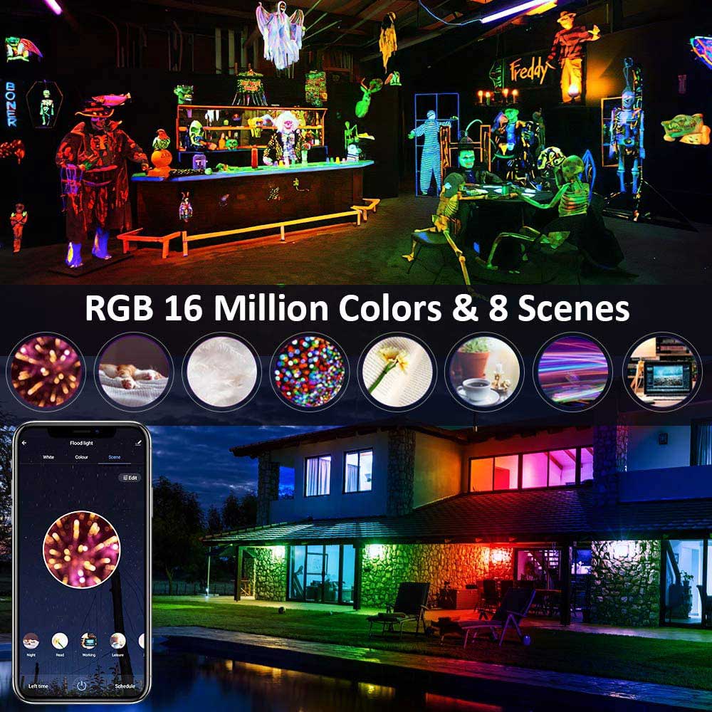 Ener-J Smart WiFi 16W RGB LED Floodlight, IP65 Weatherproof Outdoor Light with 1600lm Brightness, App & Voice Control (Alexa/Google), Timer & Custom Scenes via ENERJSMART