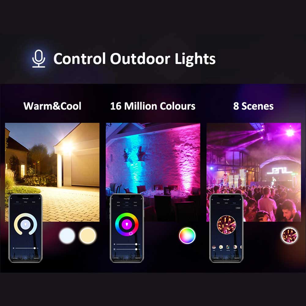 Ener-J Smart WiFi 16W RGB LED Floodlight, IP65 Weatherproof Outdoor Light with 1600lm Brightness, App & Voice Control (Alexa/Google), Timer & Custom Scenes via ENERJSMART