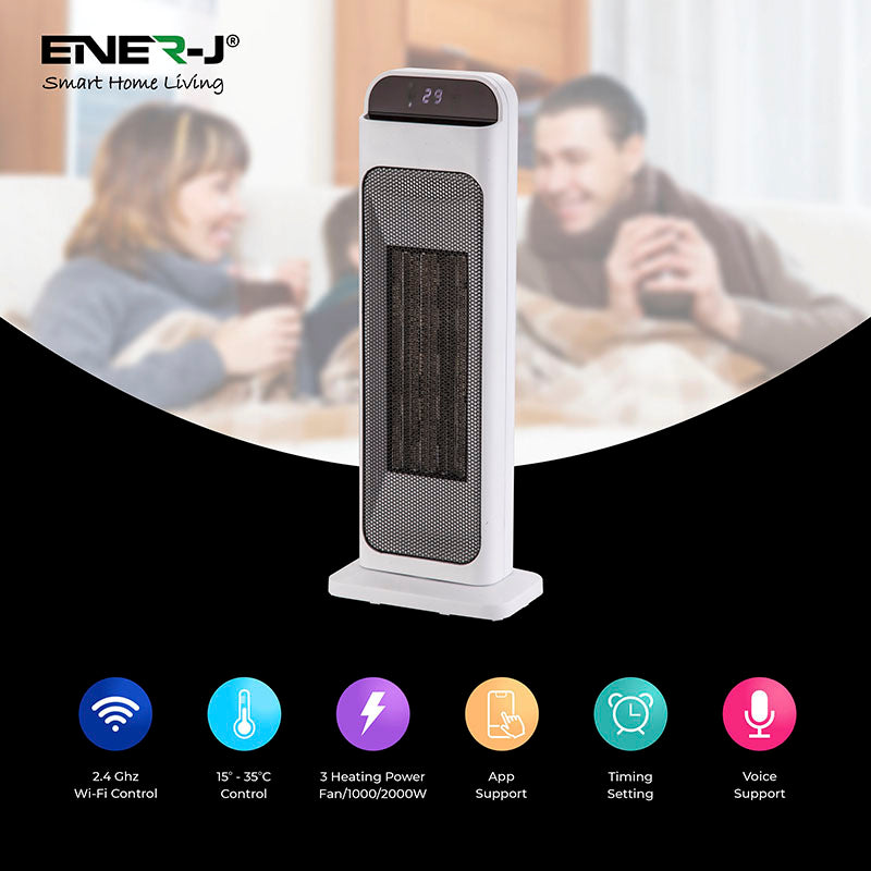 Smart Ceramic Tower Fan Heater, Wi-Fi, 2000W, Adjustable Thermostat, 3 Power Settings & Oscillation, Remote Control, APP & Voice Control | Single pack